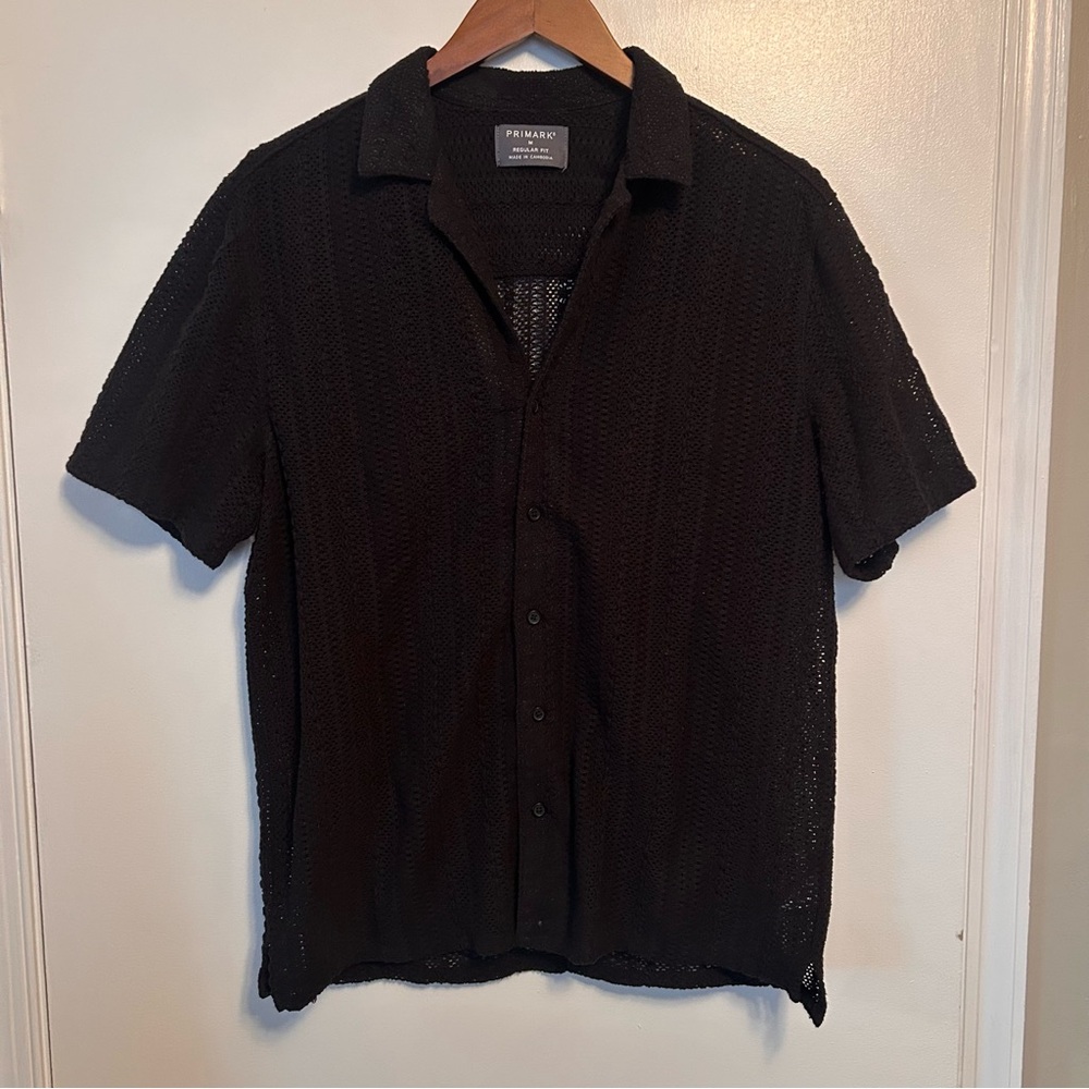Primark Black Mesh Textured Short Sleeve Shirt
